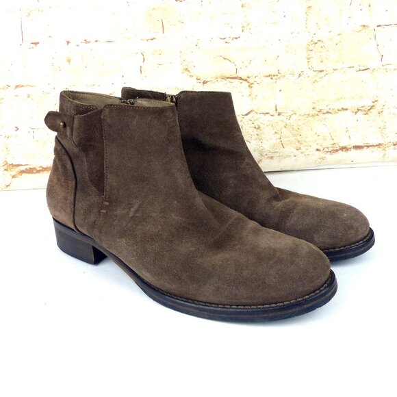 Italeau Waterproof Suede Leather Ankle Bootie Women 9 US 39.5 Brown Strap FLAW - Picture 3 of 13